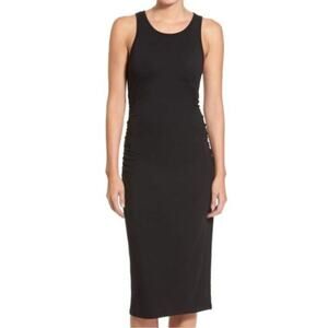 STEM Womens Black Ruched Side Sleeveless Midi Tank Dress Elevated Basics XS